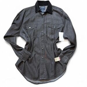 Vintage 90s Solutions Original Black Denim Velvet Collar Shirt, Women's Size M